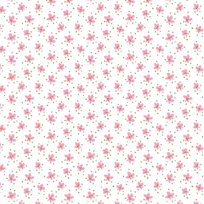 Falling Pollen floral pattern - pink,  orange, olive green and white// Small scale