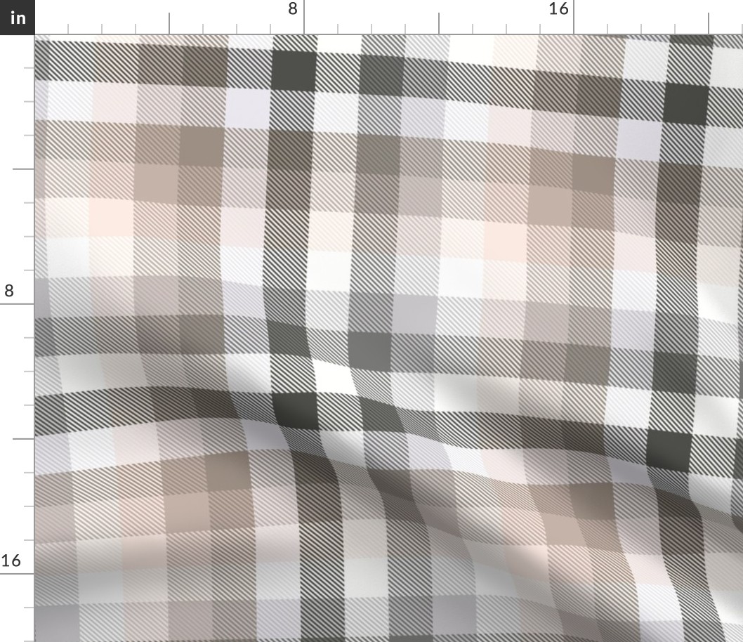 21" Plaid in grey, black, beige and taupe