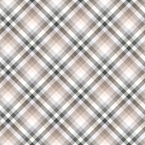 12" Plaid in grey, black, beige and taupe - diagonal