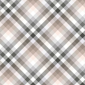 21" Plaid in grey, black, beige and taupe - diagonal
