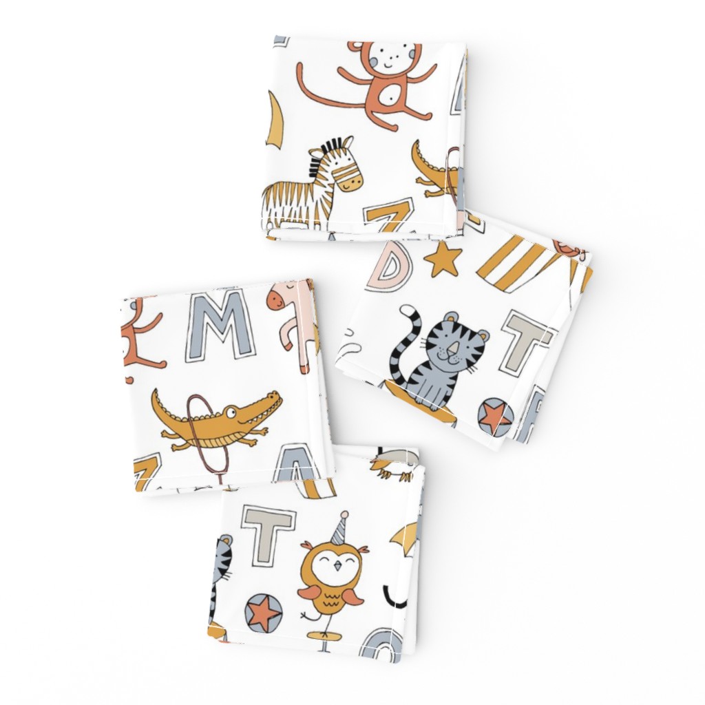 Animal Circus Alphabet - Gold and Silver on white  - large scale