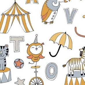 Animal Circus Alphabet - Gold and Silver on white  - large scale