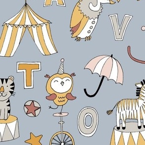 Animal Circus Alphabet - white and gold on silver - Large scale by Cecca Designs