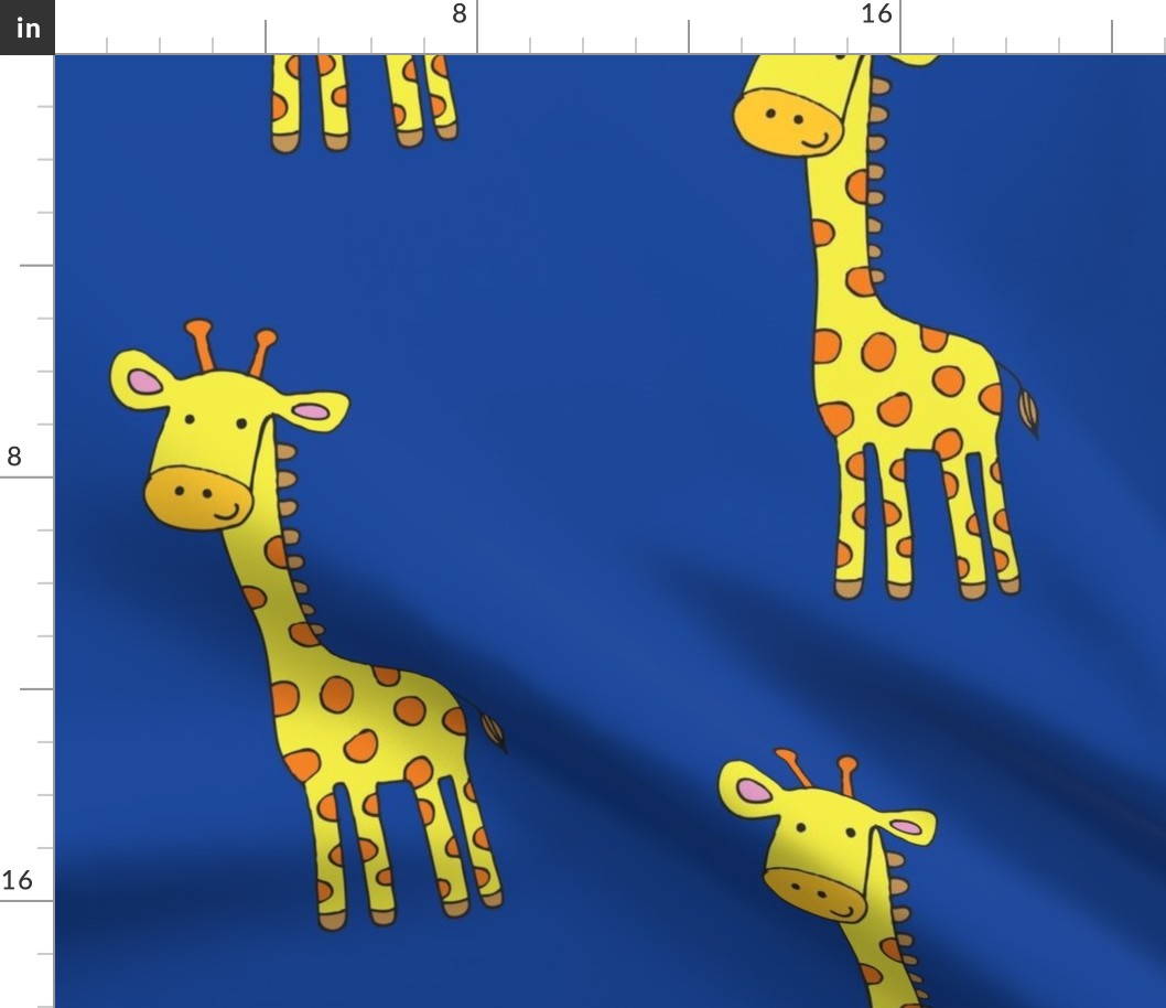 Happy yellow Giraffe - Blue, Large scale by Cecca Designs