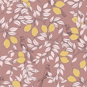 Lemons and birds pink (SM23A-000c)