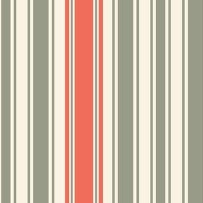 Coastal stripes - licheen green and coral orange