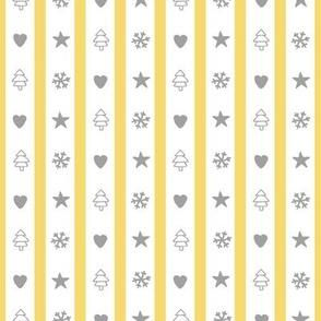 Christmas stripes yellow/ grey on white