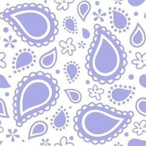 Medium Scale Playful Paisley Bandana Lilac on White