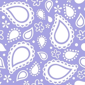 Large Scale Playful Paisley Bandana White on Lilac