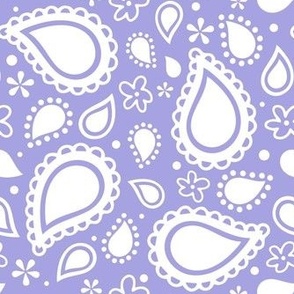 Medium Scale Playful Paisley Bandana White on Lilac