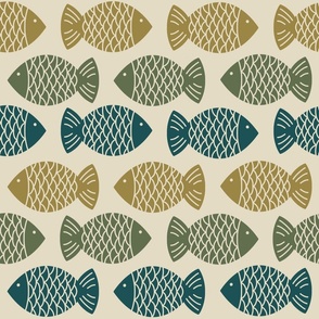 geometric fish blue green and yellow large
