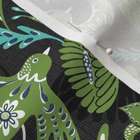 La Fantasia Folklore Birds and Flowers - Charcoal Green Aqua Regular