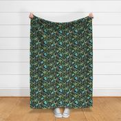 La Fantasia Folklore Birds and Flowers - Charcoal Green Aqua Regular