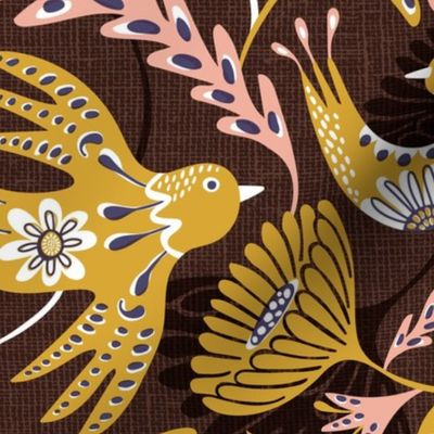 La Fantasia Folklore Birds and Flowers - Umber Gold Blush Large