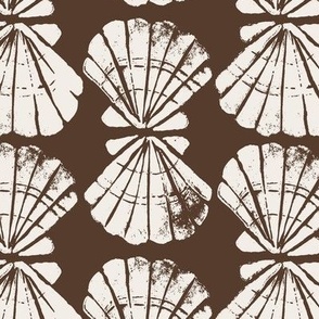 beachcomber linocut seashells shells ocean coastal fabric wallpaper medium scale WB23 dark brown dakr brown