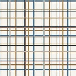 (S) plaid in blue brown yellow beige black grey on white