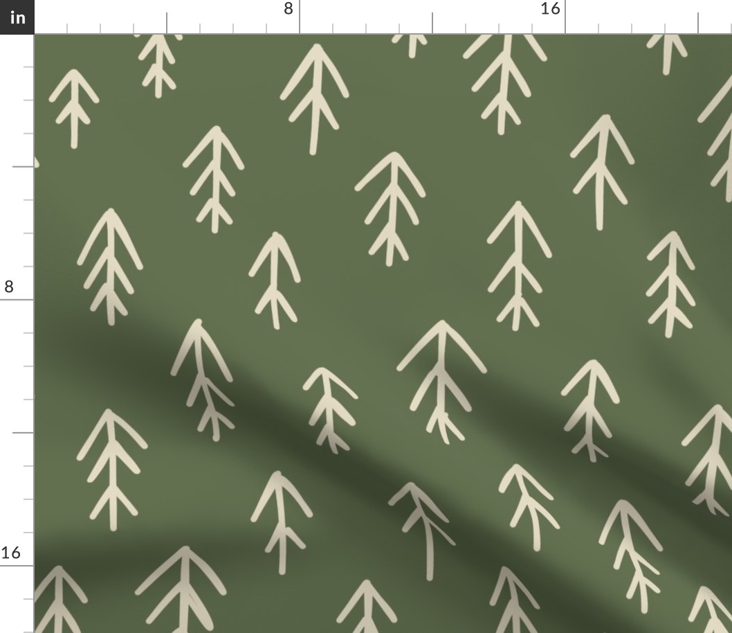 Hand drawn pine trees on green large