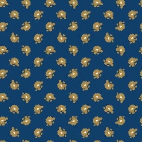 (S) goldenrod yellow water lily polka dots on navy blue