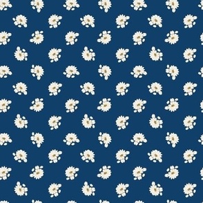 (S) white water lily polka dots on navy blue