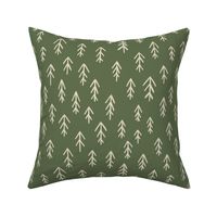 Hand drawn pine trees on green medium