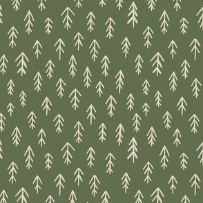 Hand drawn pine trees on green medium