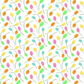 Hand Drawn Flower Buds in pink, orange, green, teal, yellow - Large Scale