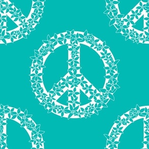 Floral peace symbol in sea green and white. Large scale