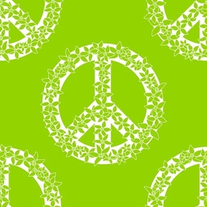 Floral peace symbol in lime green and white. Large scale