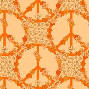 Peace symbols with flowers in orange. Small scale