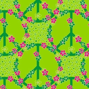 Peace symbols with flowers in lime green. Small scale