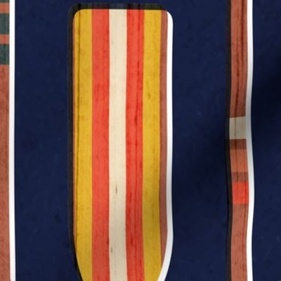 Large jumbo scale // Paddle ON // navy blue textured background ivory yellow aqua pine green coral and red retro canoe paddle lake life vibes 