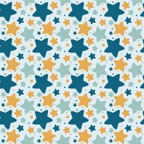 Hand Drawn Speckled Stars in Gold, Blue - Large Scale