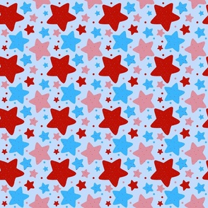Hand Drawn Speckled Stars in Red, Blue - Large Scale