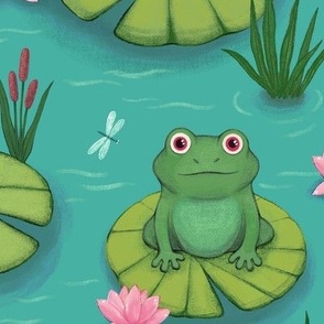 Lake life: frogs and lilies