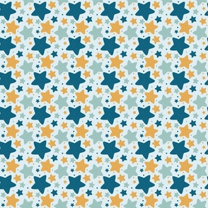 Hand Drawn Speckled Stars in Gold, Blue - Medium Scale