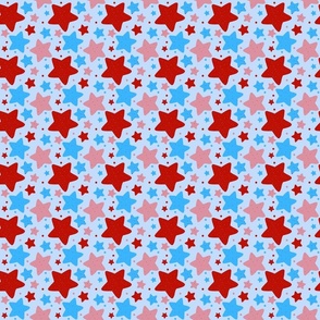 Hand Drawn Speckled Stars in Red, Blue - Medium Scale