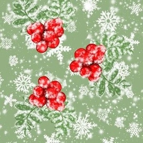 Christmas squirrels modern single berries arranged over a lacy snow flake back ground 