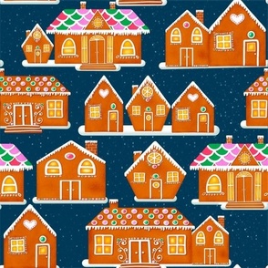Gingerbread Houses - Navy Background