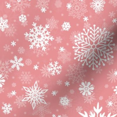 Christmas Peach and White Splattered Snowflakes