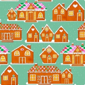 Gingerbread Houses - Mint Background