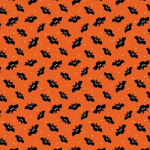 Hand Drawn Halloween Bats in Orange, Black - Large Scale