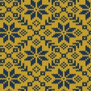 SMALL Scandinavian  nordic winter knit dandelion yellow and sapphire blue by art for joy lesja saramakova gajdosikova design