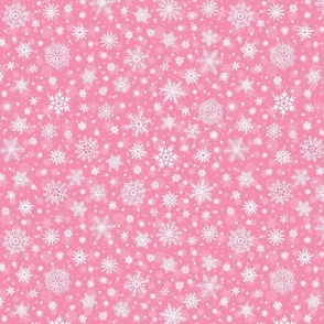 Small Merry Bright Rose and White Splattered Snowflakes