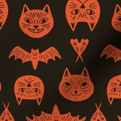  Large Gritty Halloween Cats in Orange