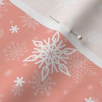 Large Merry Bright Peach and White Splattered Snowflakes