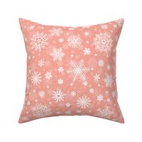 Large Merry Bright Peach and White Splattered Snowflakes