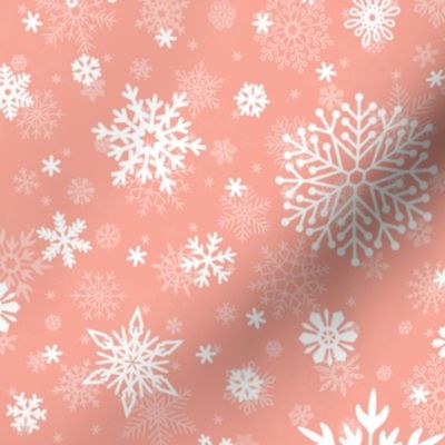 Large Merry Bright Peach and White Splattered Snowflakes