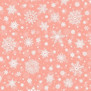 Large Merry Bright Peach and White Splattered Snowflakes
