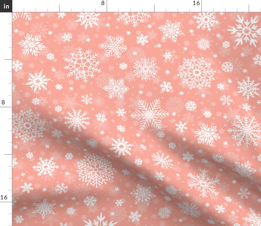 Large Merry Bright Peach and White Splattered Snowflakes