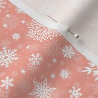 Small Merry Bright Peach and White Splattered Snowflakes